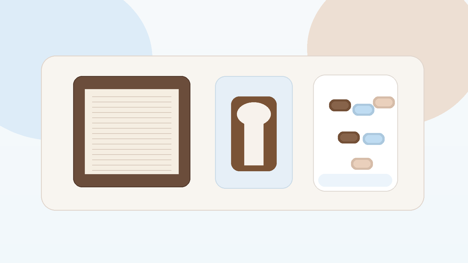Icy blue and latte-toned bookstore walk scene with coffee candy, a paperback, and an iced coffee