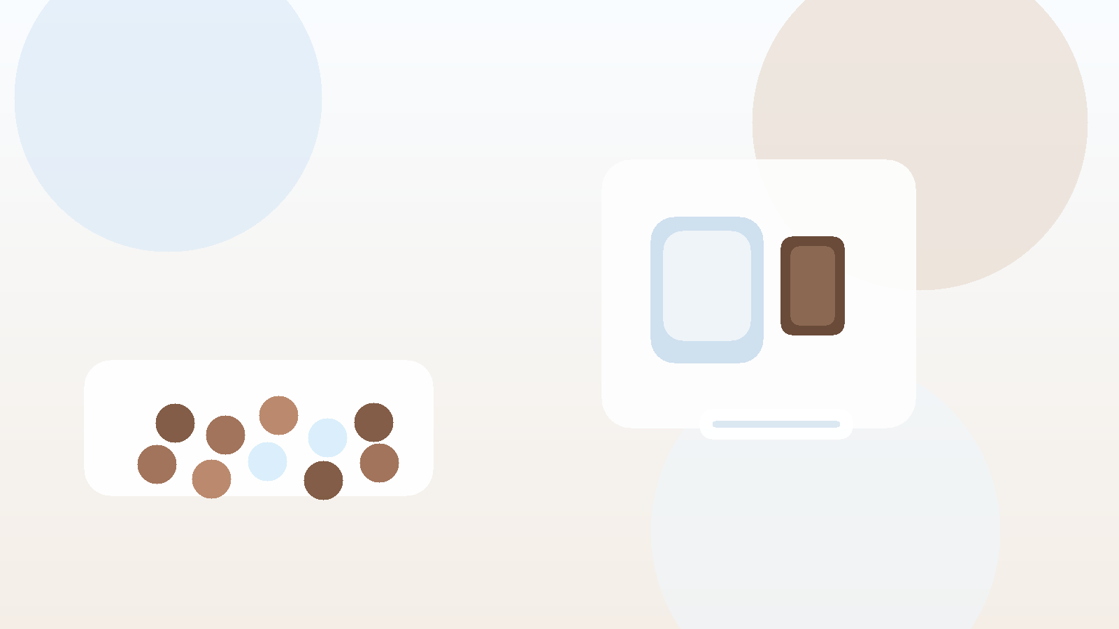 Icy blue and latte-toned summer setup with glossy coffee candies beside an iced latte and cool candy tin