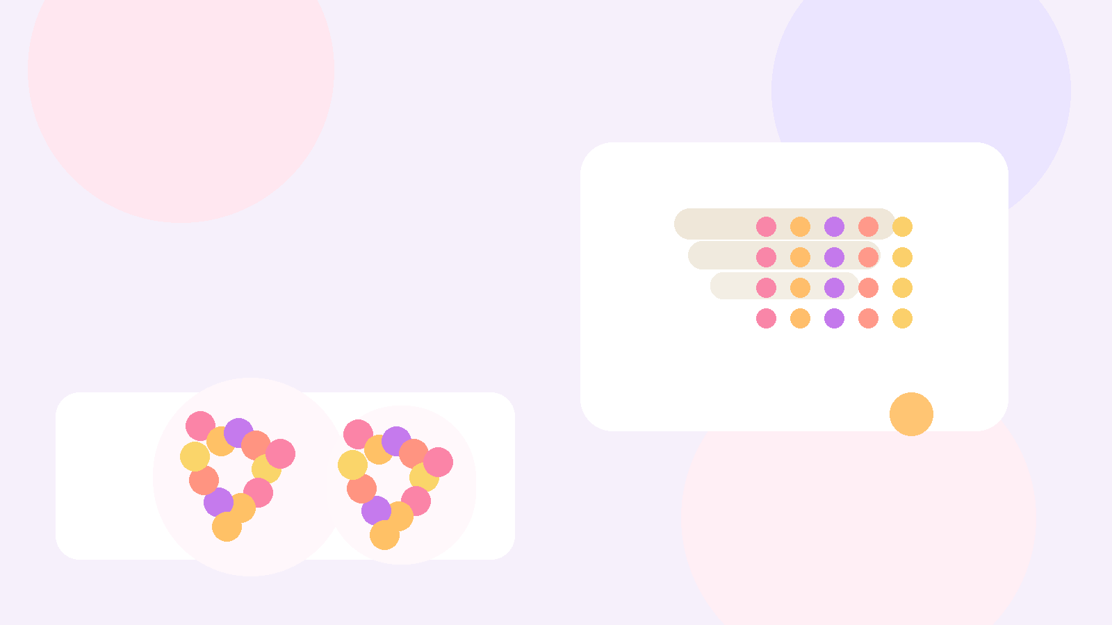 Soft pink and lavender snack scene with freeze-dried fruit pieces, a yogurt bowl, and a pale pouch on an airy tabletop